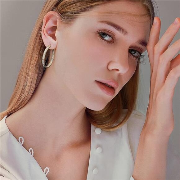 White Opal Hoop Earrings Gold Plated 32mm Gemstone Hoop Jewelry Gift for Women - Picture 2 of 7